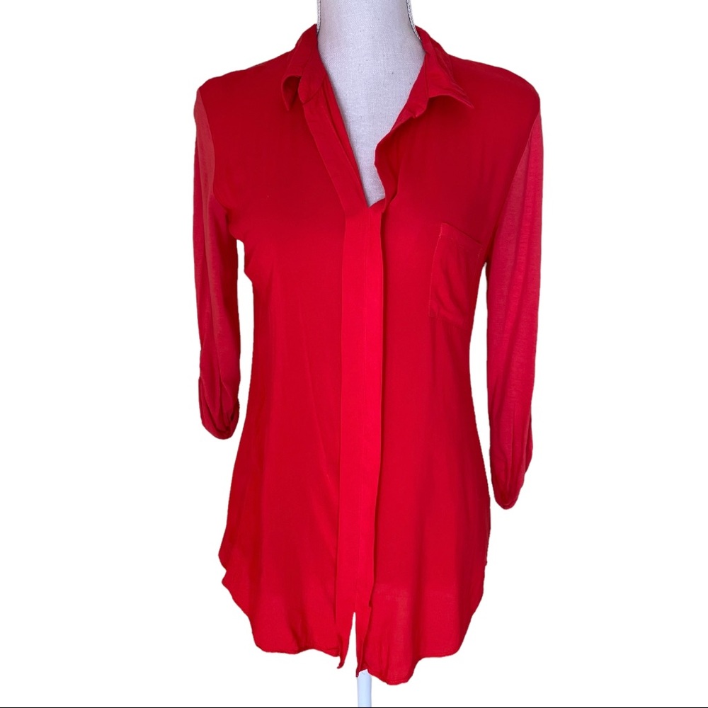 Splendid Orange Mixed Material Pull On Shirt S